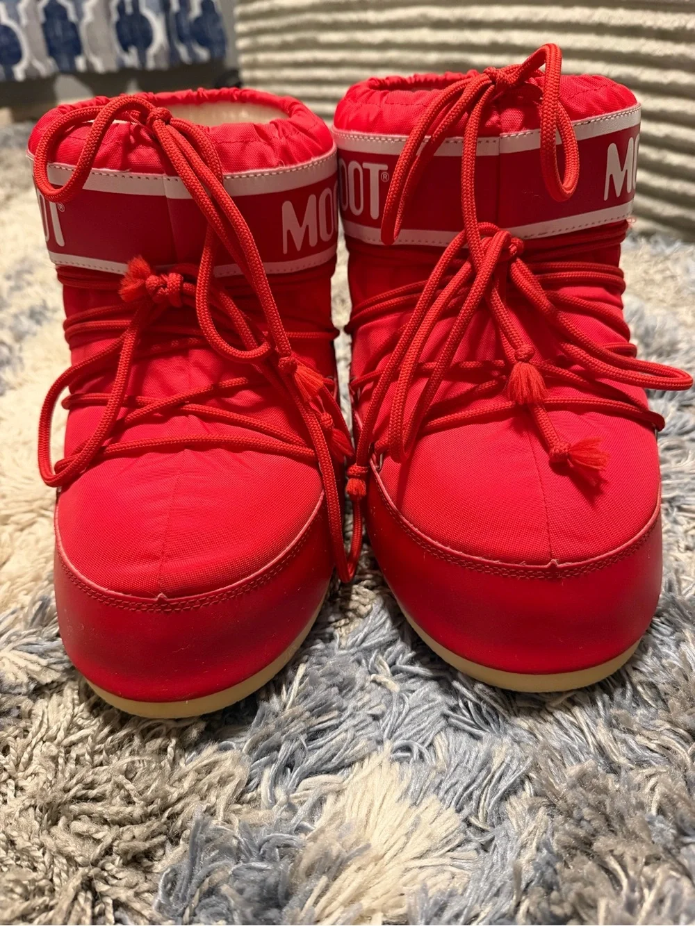 Moon Boot Red Nylon Lace-Up Snow Boots